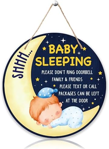 Shhh Baby Sleeping Hanging Sign, Moon Wooden Round Door Hanger For Baby Boy Room Front Door Nursery Kids Bedroom, Please Do Not Knock Or Ring Doorbell Sign For Outdoor Porch -03