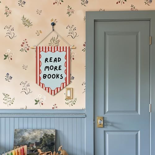 Classroom Reading Nook Decor, Read More Books Pennant Flag for Reading Corner Classroom Library 15x11 Inch - Retro