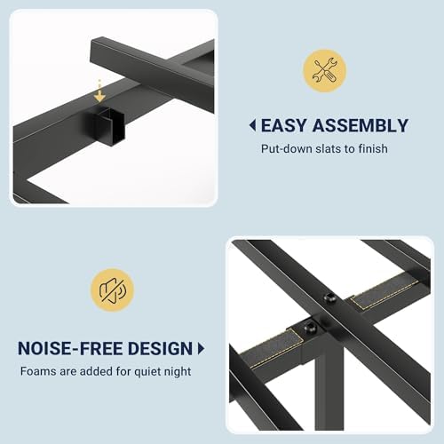 Allewie King Size Metal Platform Bed Frame with Headboard, Black