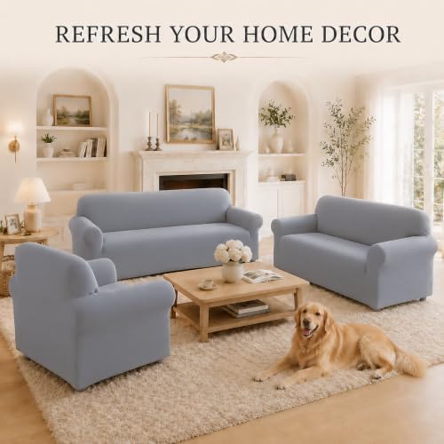 3Pcs Sofa Cover Stretch Soft with Non-Slip Foam and Elastic Bottom