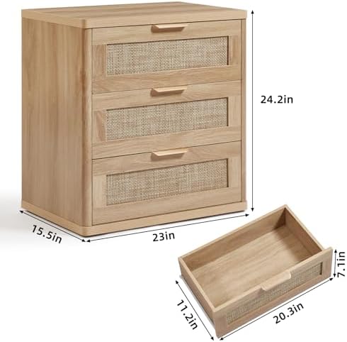 LEYAOYAO Rattan 23" Nightstands Set of 2 with Drawers for Bedroom