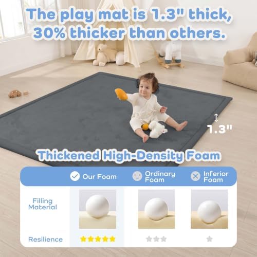 1.3" Thick Baby Play Mat for Floor,39x59 Memory Foam Tummy Time Mat