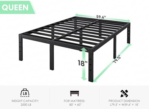 Queen Bed Frame - 18 in Sturdy Platform Bed Frame Queen Size