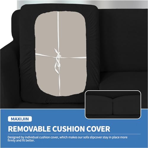 MAXIJIN 2 Piece Chair Covers Chair Slipcover with Arms, Sofa Chair Cover for Living Room Armchair Cover, Stretch Pet Dog Slip Cover for A Chair with 1 Cushion (31"-46", Black)