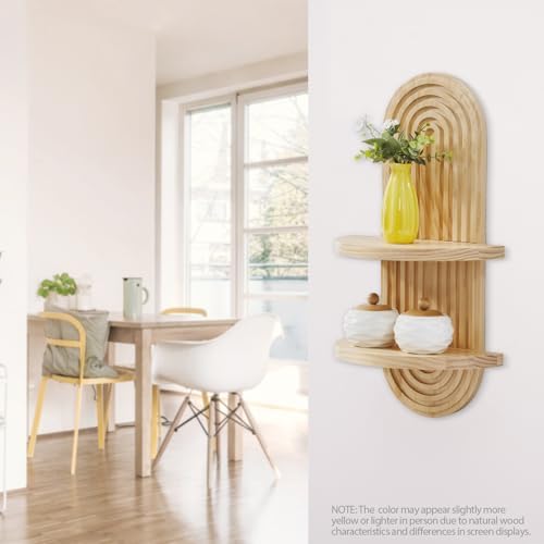 SweetSage Wooden Arched Wall Shelf, Boho Decor Floating Shelves Natural