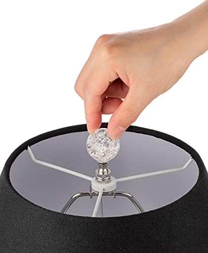 Crystal Lamp Finials with Crackle Ball Design and Silver Lamp Screw Knob Base, Lamp Topper Decorative for Table and Floor Lamp Shade Top (Silver)