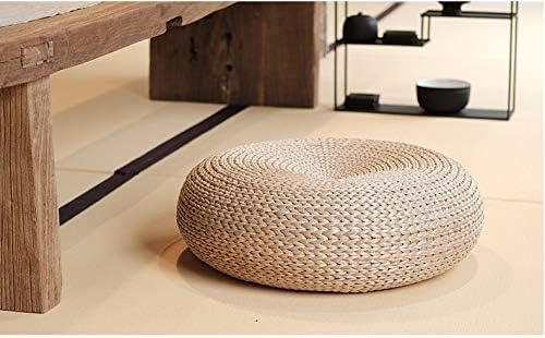 Straw Flat Seat Cushion, Handmade Floor Pouf Mat, Ottoman Footstool for Meditation, Zen, Yoga Practice or Buddha (19.7" Dia. x 6.7" H)