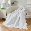 Brandream Premium Cotton Quilted Throw Blanket 47x60 Inch, Bright White Floral Vine Stitching with Elegant Scalloped Edge, Decorative Sofa Throw