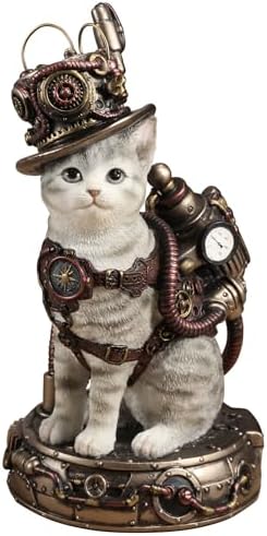 Veronese Design 6 7/8 Inch Steampunk Chaotic Neutral Cat Tinkerer Hand Painted Resin Animal Figurine