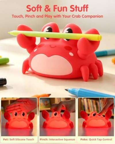 YISUN Crab Night Light for Kids, Silicone LED Dimmable Nursery Nightlight