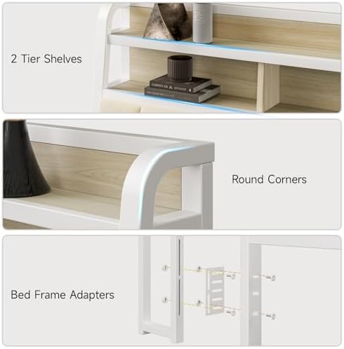 King Headboard Only with Storage, Charging Station, Off White