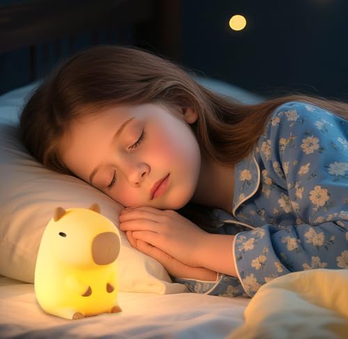 Capybara Night Light for Kids, LED Squishy Animal Night Lamp Rechargeable, Novelty Nursery Lamp Nightlight for Kids, 2 Levels Dimmable Touch Lamp for Bedroom, Home Decor Gifts Stuff for Girls Boys