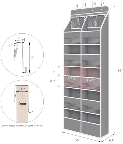 Univivi Upgraded Over the Door Organizer for Baby Nursery, Grey, 6-Shelf
