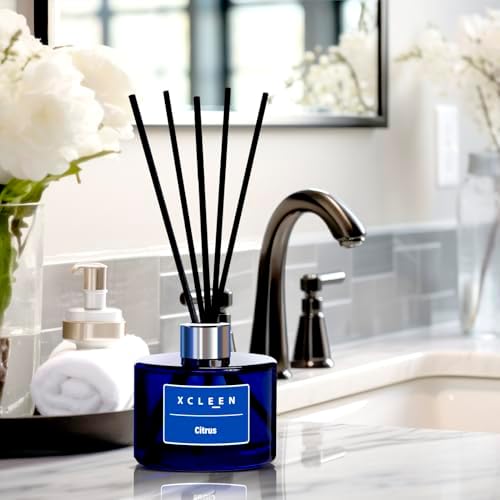 Xcleen Reed Diffusers for Bathroom, 6.7 oz(200ml) Citrus Scented Oil Diffuser with Fiber Sticks, Air Freshener for Bedroom, Office, Home Fragrance Decor (Pack of 2)