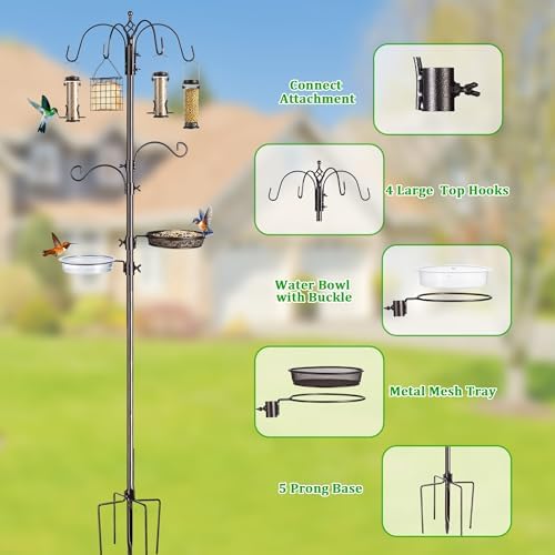 Bird Feeding Station Kit, 94-Inch, 6-Hook Metal Bird Feeder Pole