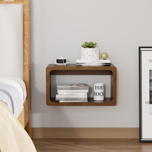 Bamboo Floating Nightstand with Storage Drawer and Modern Open Shelf Cubby，Bedroom, Living Room, Kitchen, Tool Room for use.