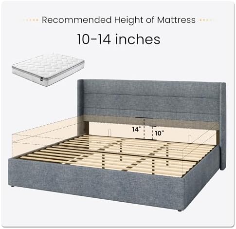 SHA CERLIN King Size Lift Up Hydraulic Storage Bed Frame Blue Grey