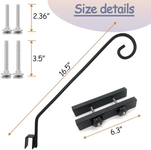 Deck Hook Rail Suitable for Hanging Flower Baskets Wind Chimes Planters Bird Feeders Lights, Heavy Duty Pole Long 16.5 inches Holds up to 15lbs with Ease（2pcs）
