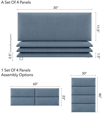 Vänt Wall Mounted Headboard Panels, Queen/Full, Micro Suede Blue