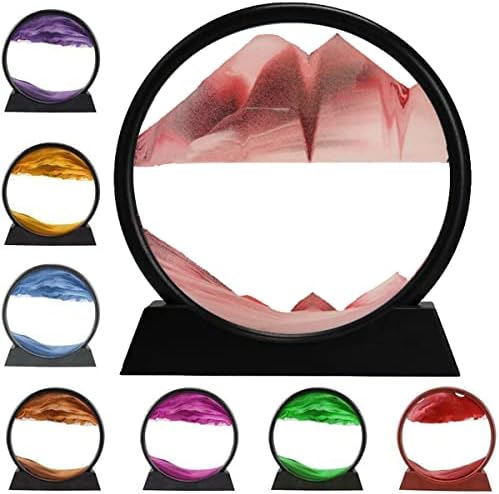 rysnwsu 3D Dynamic Sand Art Liquid Motion, Moving Sand Art Picture Round Glass 3D Deep Sea Sandscape in Motion Display Flowing Sand Painting Relaxing Desk Toys (Pink, 7'')