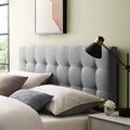 Modway Emily Tufted Button Linen Fabric Upholstered King Headboard in Gray