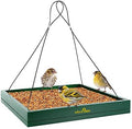 MIXXIDEA Bird Feeder Hanging Tray, Bird Feeders for Outdoors, Wooden Seed Tray Platform Mesh Seed Platform for Garden Yard Outside Decoration Attracting for Wild Birds (Green-1pk)