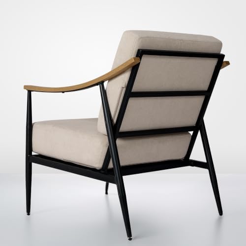RNKSFX Modern Accent Chairs Set of 2 for Living Room Bedroom Mid Century Arm Chairs Upholstered Office Accent Chairs Comfy Waiting Room Chairs with Metal Frame, Beige