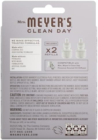 MRS. MEYER'S CLEAN DAY Premium Scented Oil, Lavender, 2 Refills