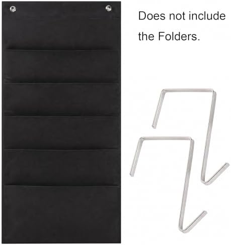 Hanging Wall File Organizer 5 Pocket with 2 Hooks (BLACK)