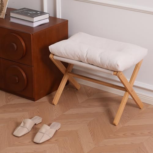 Baveke Foldable Ottoman Foot Rest for Chair, Small Foot Stools Ottoman for Home Decor, Space-Saving Foot Rest for Couch Living Room, Bedroom, Entryway（Beige）
