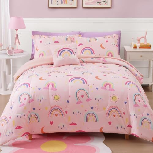 Queen Size Comforter Set for Girls-4 Pieces Rainbow Glow in the Dark
