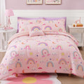 Queen Size Comforter Set for Girls-4 Pieces Rainbow Glow in the Dark