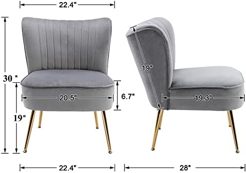 DUOMAY Modern Accent Chair Set of 2 Velvet Slipper Chair with Gold Legs Wingback Side Chair for Living Room Bedroom Entryway Small Corner Chair for Space Saving, Grey