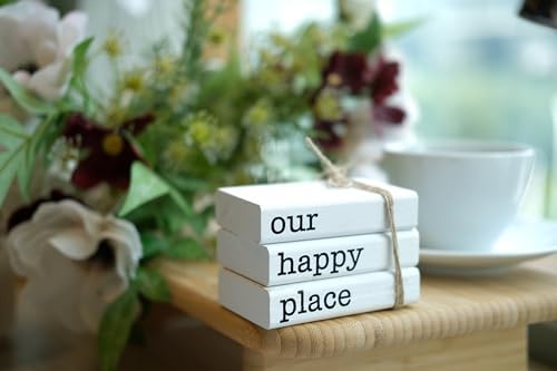 LIVDUCOT Farmhouse Mini White Decorative Books for Tiered Tray Decor - Wooden Book Stack Faux Books for Coffee Table Living Room Decoration - Small Shelf Decor Accent