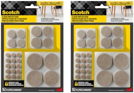 Scotch Felt Pads, Round, Assorted Sizes, Beige, 2 Pack (324 Pieces)