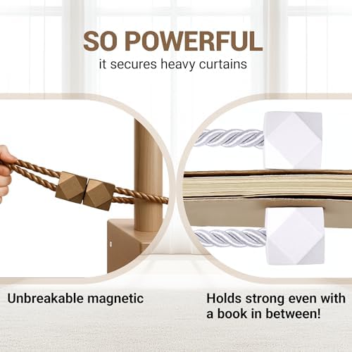 Hion Magnetic Curtain Tiebacks Dark Brown 6pcs, Curtain Holdbacks Hooks