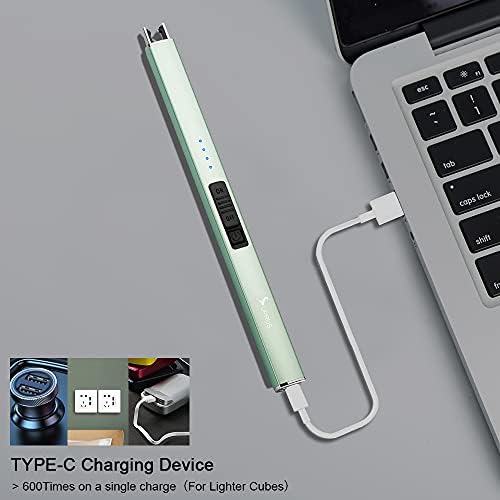 SUPRUS Electric Lighter Arc Windproof Flameless USB Rechargeable Lighter with Safety Lock for Candle BBQ Camping (Green)