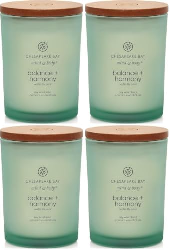 Chesapeake Bay Balance + Harmony Scented Candle Water Lily Pear Fragrance 50 Hours Burn Time Warm & Decorative Soy Wax Blend (Pack of 4)