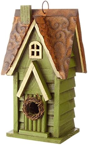Glitzhome 12" H Green Hanging Distressed Solid Wood Garden Bird House Decorative Birdhouse