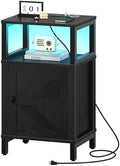 Yoobure Farmhouse Nightstand with Charging Station, Night Stand Barn Door