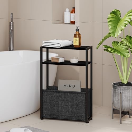 Leomonio Narrow Side Table, Slim Night Stand with Magazine Rack