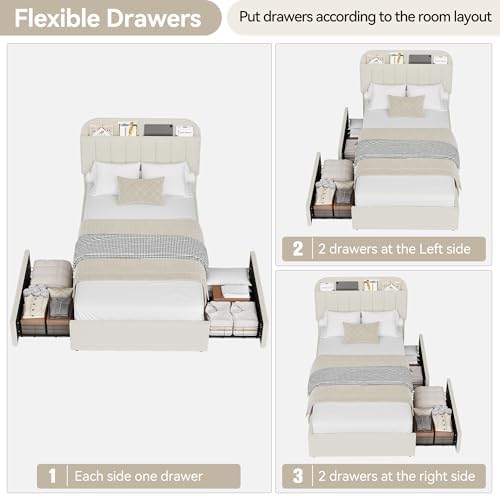 GarveeHome Twin Bed Frame, Platform Bed with Storage Headboard & Drawers