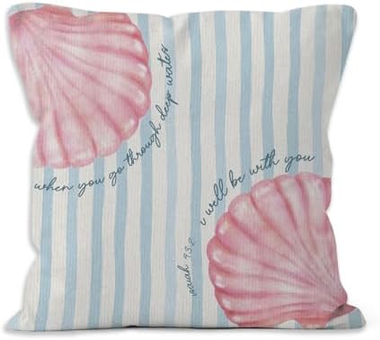 Christian Preppy Beach Seashell Throw Pillow Cover 18x18, Coastal Pink Seashell Bible Verse Decorative Pillow Covers for Home Bedroom Living Room, Religious Beach Accent Pillows Cover Pillowcases