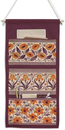 IAXIC Canvas Wall Hanging Organizer with Pockets Fish Extender Hanging Pouch Vintage Floral Door Closet Organizers Fabric Storage Pockets Wall Decoration