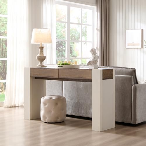 OKD 63" Console Table with Drawers, Thick Block Entryway Table, White
