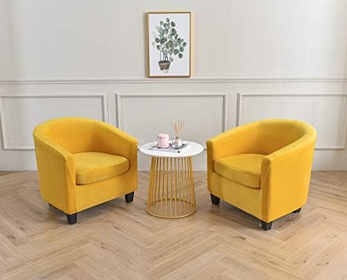 NILUOH Velvet Club Chair Slipcover 2 Piece Stretch Tub Chair Cover Round Barrel Chair Covers Non Slip Armchair Covers Couch Covers with Elastic Bottom for Bar Counter Living Room(Yellow)