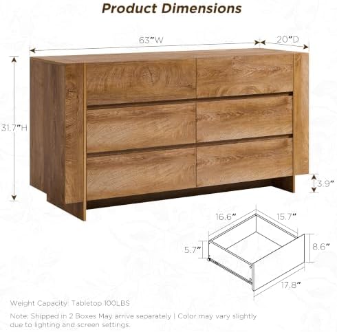 OKD 63" Modern 9 Drawer Dresser for Bedroom, 20" Depth for More Storage