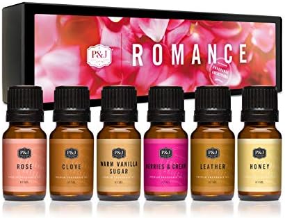 P&J Fragrance Oil Romance Set | Honey, Rose, Leather, Warm Vanilla Sugar, Berries & Cream, Clove Candle Scents for Candle Making, Freshie Scent, Soap Making Supplies, Diffuser Oil Scents