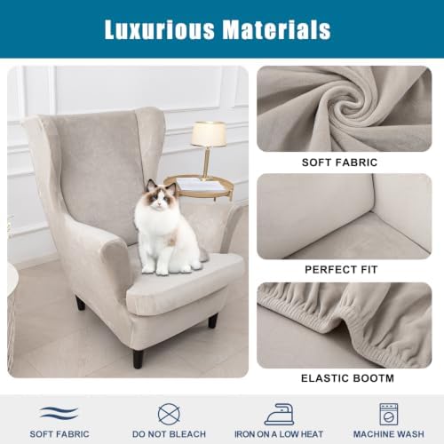 NILUOH Stretch Velvet Wingback Chair Slipcovers 2-Piece