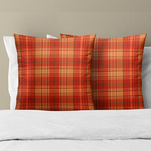 Fall Plaid Throw Pillow Covers 18x18inch Set of 2 Burnt Orange Buffalo Plaid Print Pillowcase Autumn Colored Tartan Thanksgiving Farmhouse Seasonal Decorative Cushion Cases for Home Sofa Patio